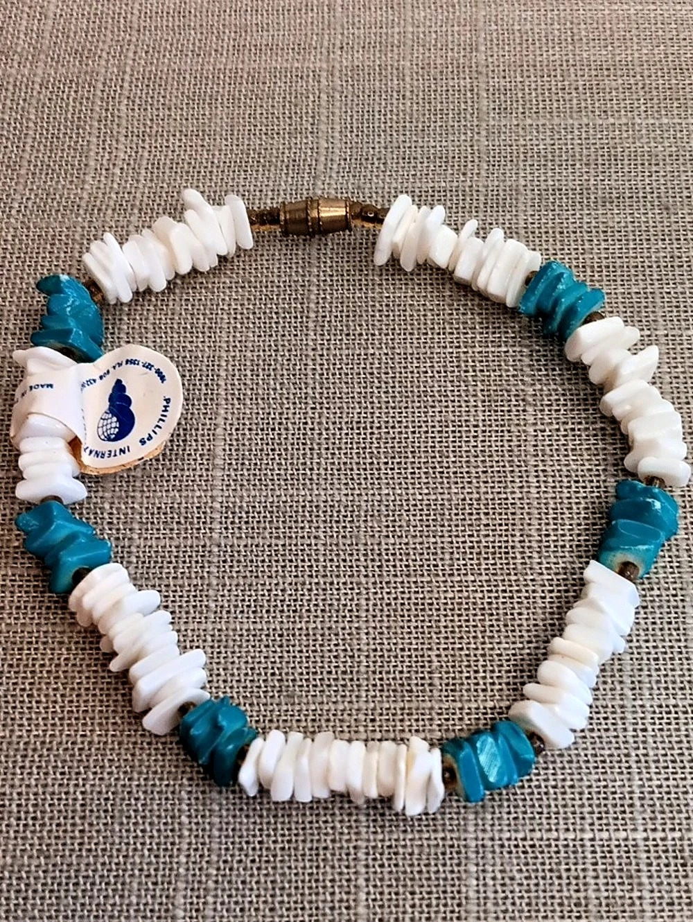 Vintage White & Blue Shell Coral Bead Nugget Ankle Bracelet 9.5" Long